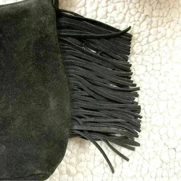 Minnetonka Dark Gray Boho Soft Suede W/ Fringe Adjustable Strap Crossbody Bag - Picture 11 of 15